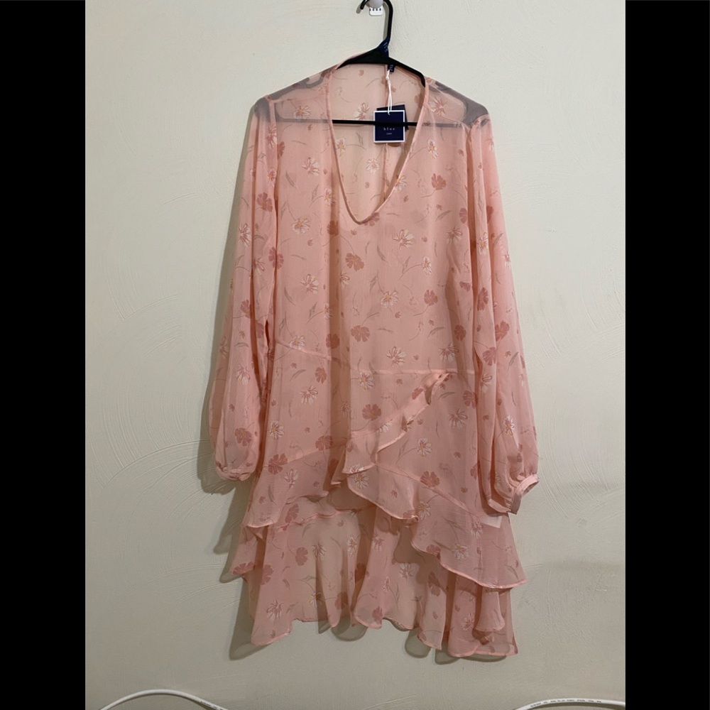🆕 NWT Kaari Blue Curvy sheer pink flowery tunic